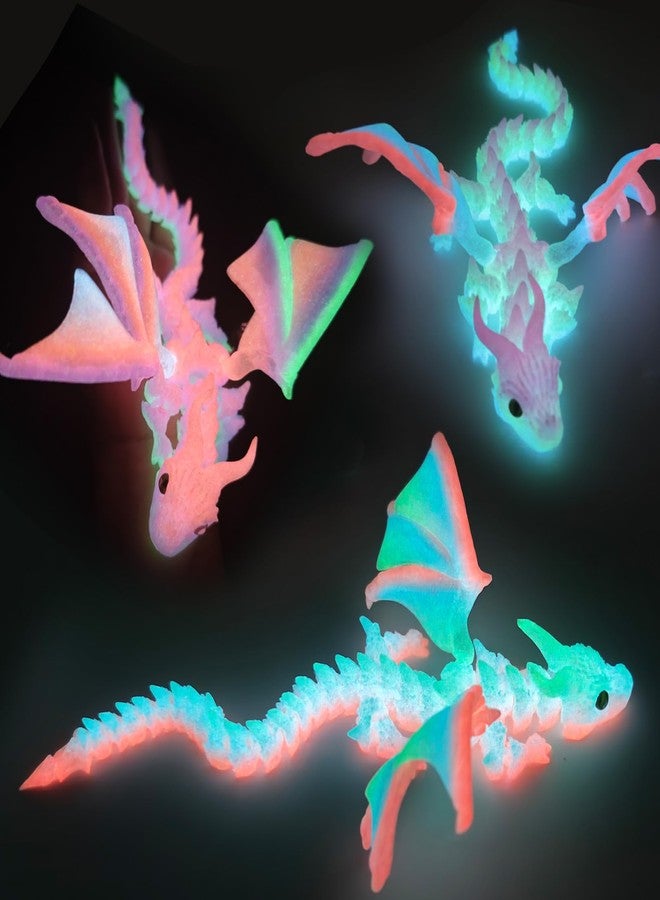 oyeftp 3D Printed Dragon with Wings, 3D Printed Animals Toys, Fidget Dragon Toys, Dragon Glow in The Dark Flexible Articulated Winged Crystal Dragon Model, Desktop Deco, Stocking Easter Basket Stuffers - Image 5